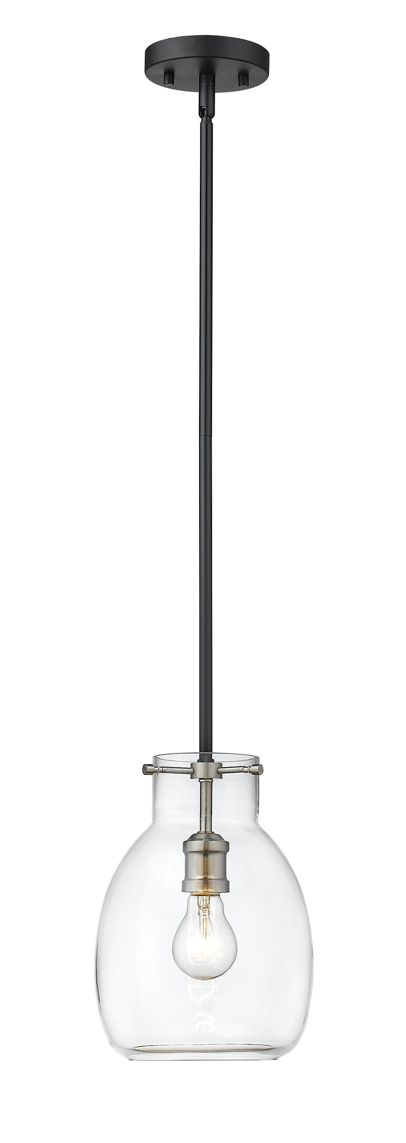 Bella 1 Light 8" Pendant, Rod Mount in Matte Black + Brushed Nickel
