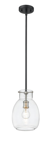 Bella 1 Light 8" Pendant, Rod Mount in Matte Black + Brushed Nickel