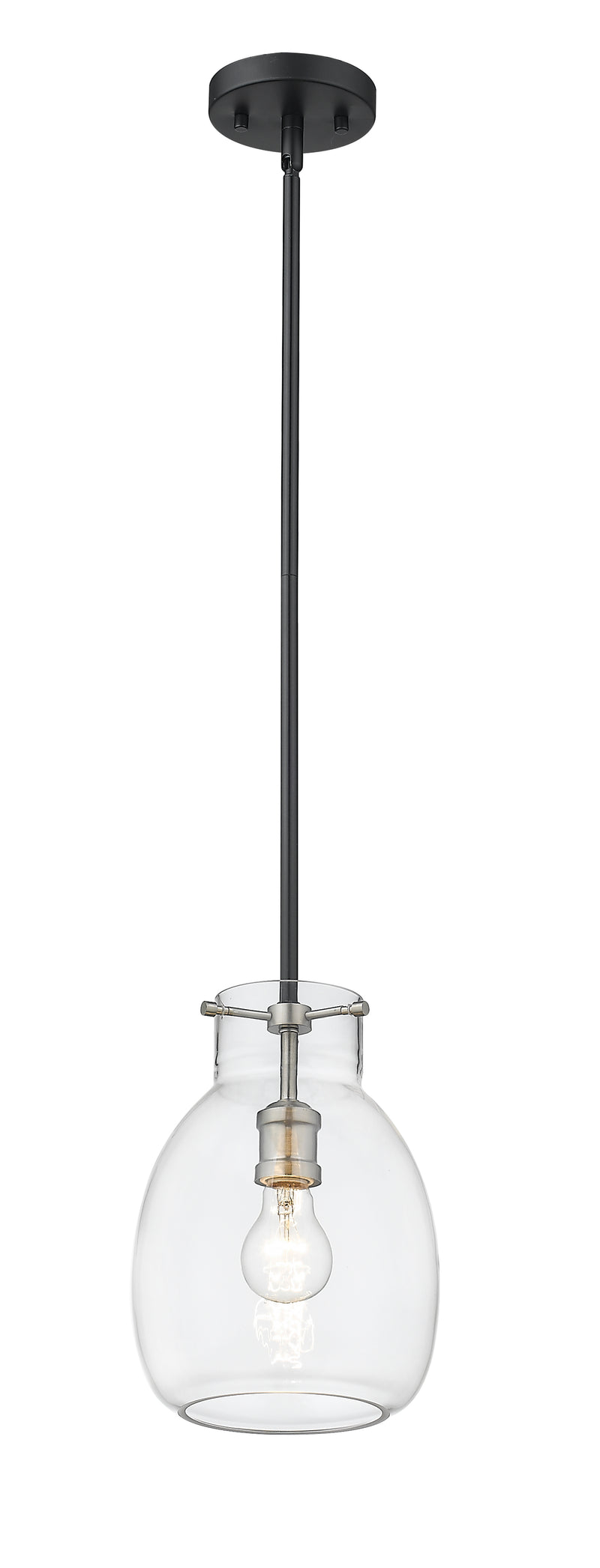 Bella 1 Light 8" Pendant, Rod Mount in Matte Black + Brushed Nickel