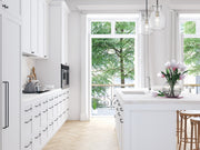 Bella 1 Light 8" Pendant, Rod Mount in Matte Black + Brushed Nickel in a room setting