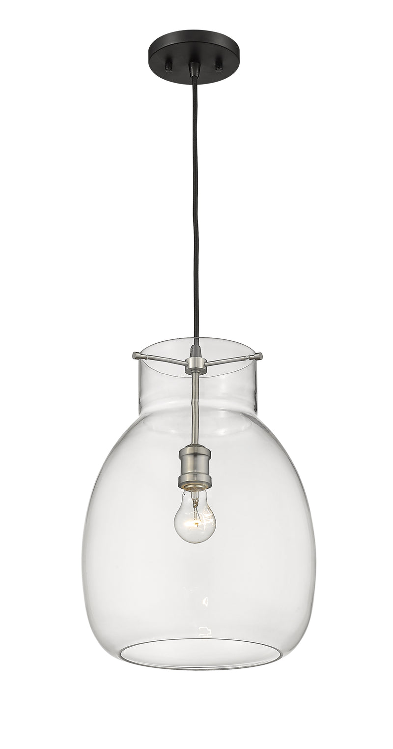 Bella 1 Light 12" Pendant, Matte Black + Brushed Nickel, 16.5" Tall in Matte Black + Brushed Nickel