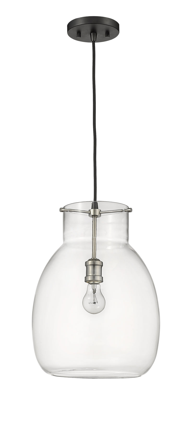 Bella 1 Light 12" Pendant, Matte Black + Brushed Nickel, 16.5" Tall in Matte Black + Brushed Nickel