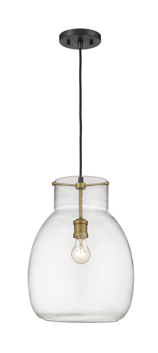Bella 1 Light 12" Pendant, Matte Black + Olde Brass, 16.5" Tall in Matte Black + Olde Brass