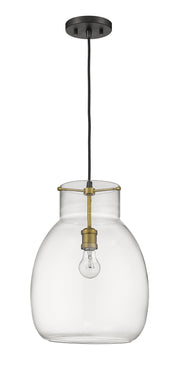 Bella 1 Light 12" Pendant, Matte Black + Olde Brass, 16.5" Tall in Matte Black + Olde Brass