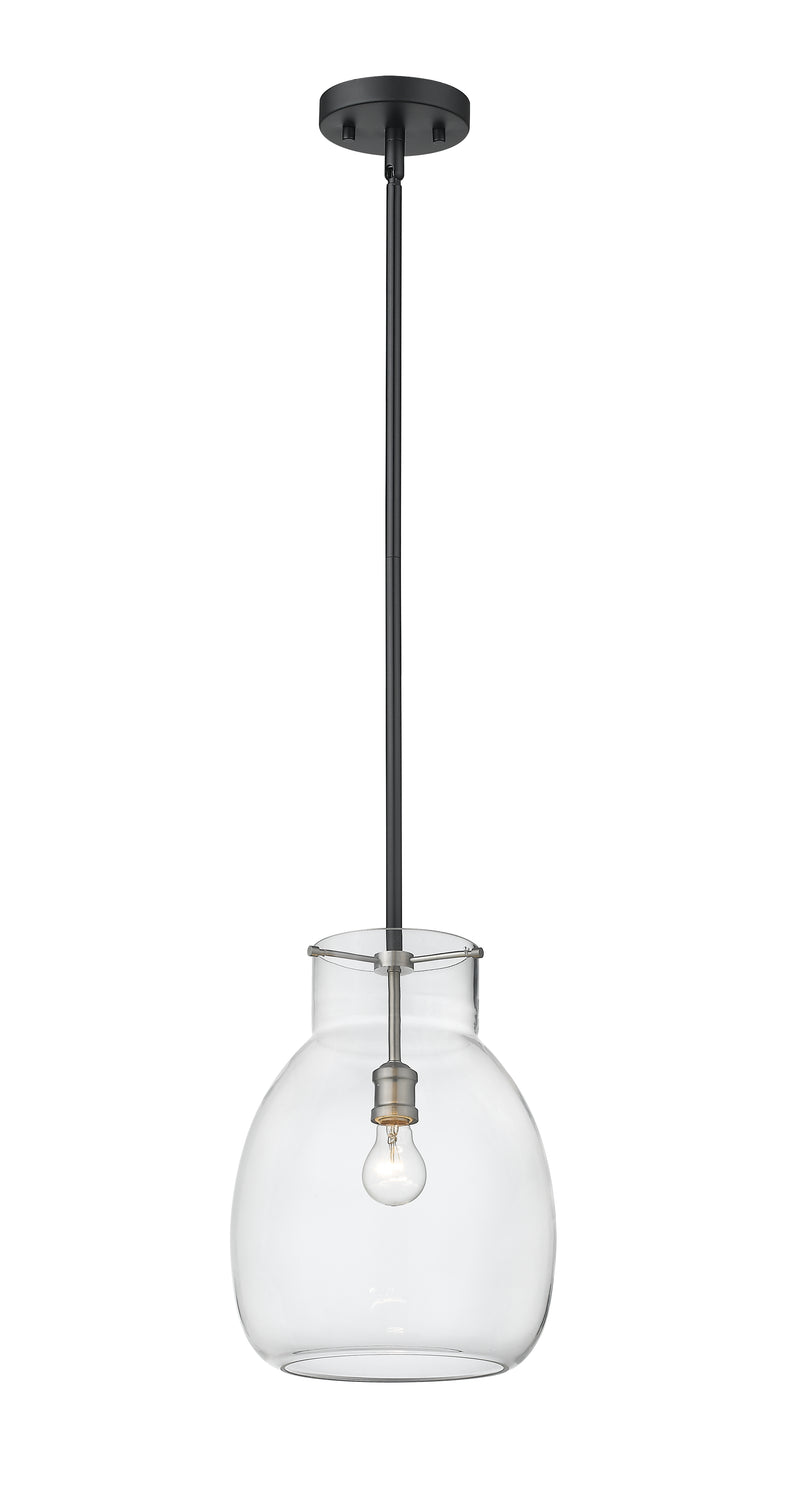 Bella 1 Light 12" Pendant, Matte Black + Brushed Nickel, 16" Tall in Matte Black + Brushed Nickel