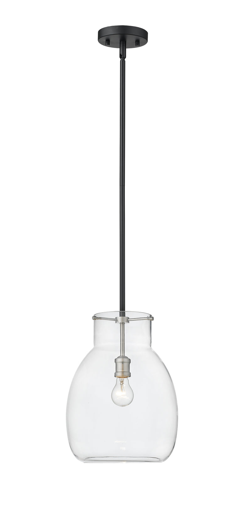 Bella 1 Light 12" Pendant, Matte Black + Brushed Nickel, 16" Tall in Matte Black + Brushed Nickel