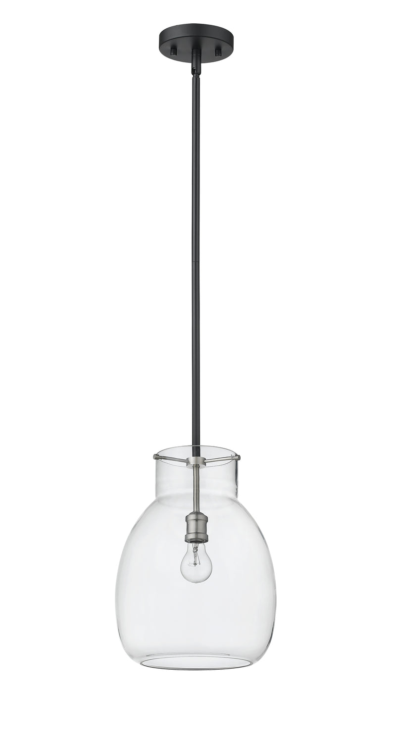 Bella 1 Light 12" Pendant, Matte Black + Brushed Nickel, 16" Tall in Matte Black + Brushed Nickel