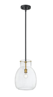 Bella 1 Light 12" Pendant, Matte Black + Olde Brass, 16" Tall in Matte Black + Olde Brass