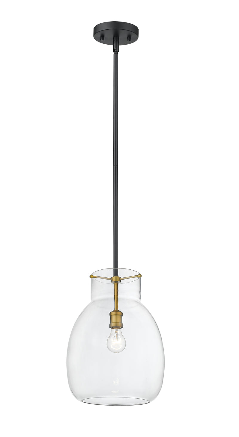 Bella 1 Light 12" Pendant, Matte Black + Olde Brass, 16" Tall in Matte Black + Olde Brass