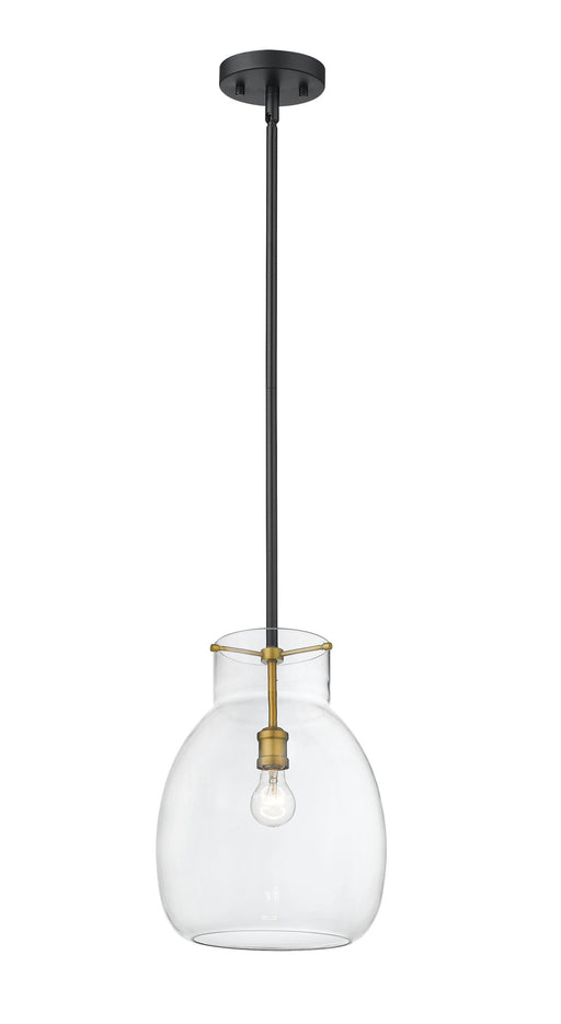Bella 1 Light 12" Pendant, Matte Black + Olde Brass, 16" Tall in Matte Black + Olde Brass