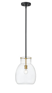Bella 1 Light 12" Pendant, Matte Black + Olde Brass, 16" Tall in Matte Black + Olde Brass