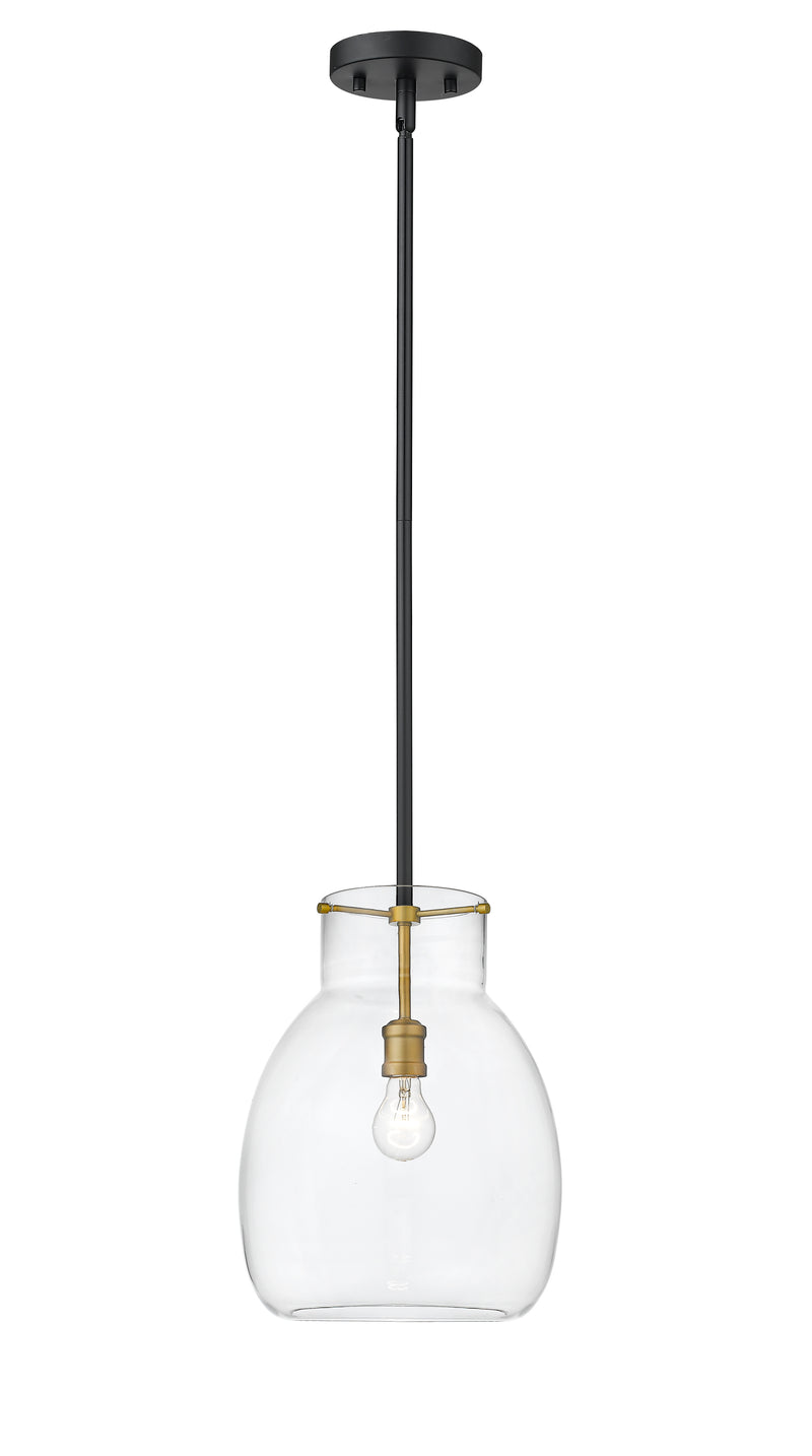 Bella 1 Light 12" Pendant, Matte Black + Olde Brass, 16" Tall in Matte Black + Olde Brass