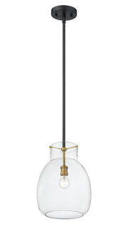 Bella 1 Light 12" Pendant, Matte Black + Olde Brass, 16" Tall in Matte Black + Olde Brass