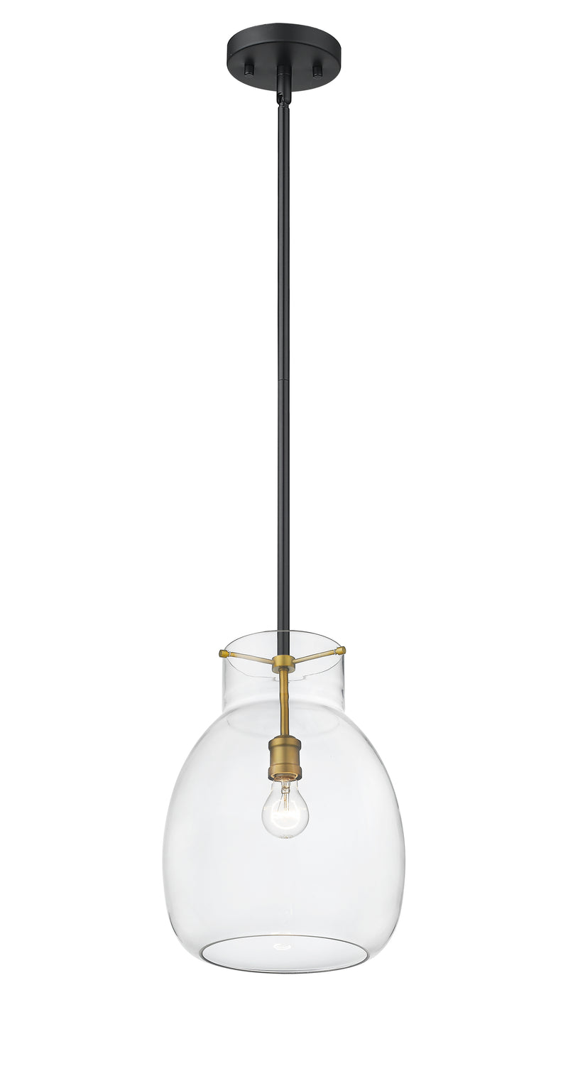 Bella 1 Light 12" Pendant, Matte Black + Olde Brass, 16" Tall in Matte Black + Olde Brass