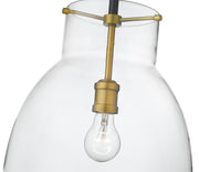 Bella 1 Light 12" Pendant, Matte Black + Olde Brass, 16" Tall in Matte Black + Olde Brass