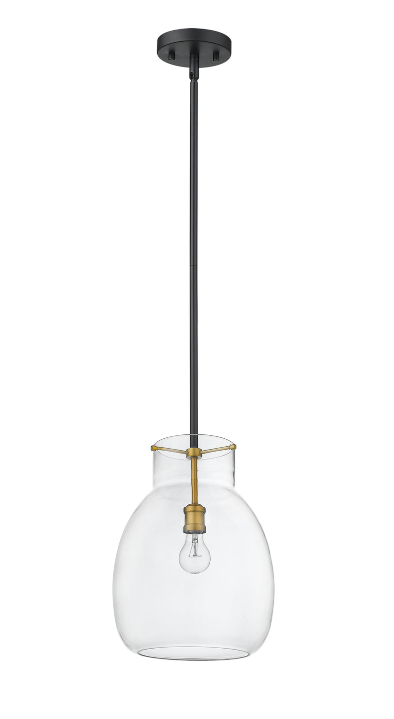 Bella 1 Light 12" Pendant, Matte Black + Olde Brass, 16" Tall in Matte Black + Olde Brass