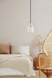Bella 1 Light 12" Pendant, Matte Black + Olde Brass, 16" Tall in Matte Black + Olde Brass in a room setting