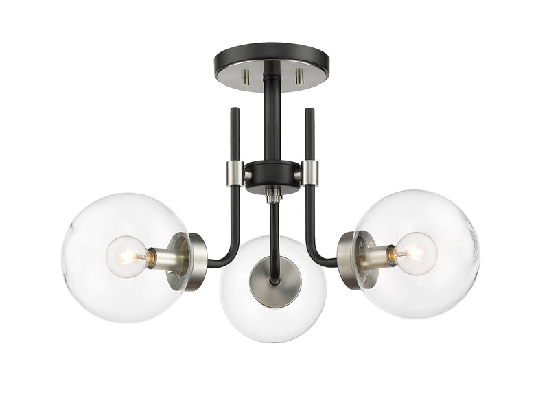 Parsons 3 Light 22" Semi Flush Mount in Matte Black + Brushed Nickel