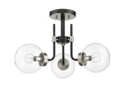 Parsons 3 Light 22" Semi Flush Mount in Matte Black + Brushed Nickel