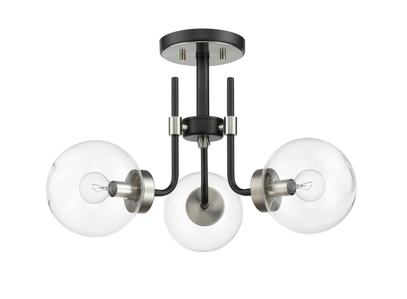 Parsons 3 Light 22" Semi Flush Mount in Matte Black + Brushed Nickel