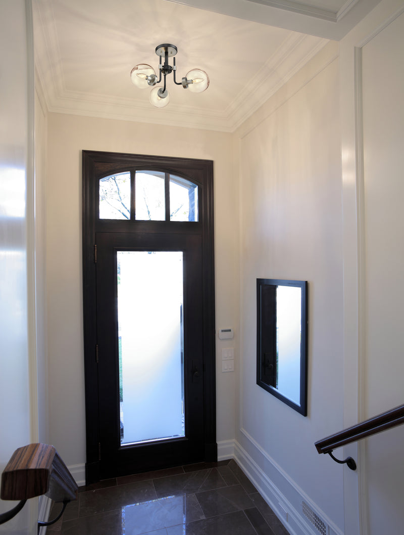 Parsons 3 Light 22" Semi Flush Mount in Matte Black + Brushed Nickel in a room setting