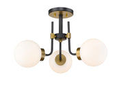 Parsons 3 Light 22" Semi Flush Mount in Matte Black + Olde Brass