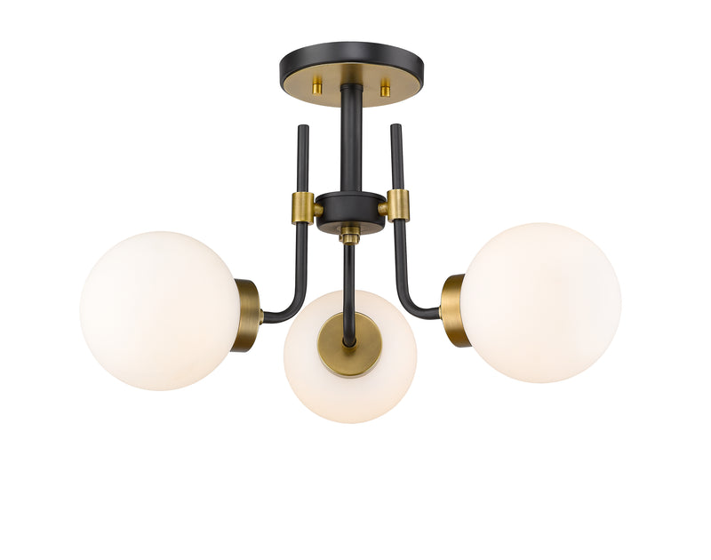 Parsons 3 Light 22" Semi Flush Mount in Matte Black + Olde Brass