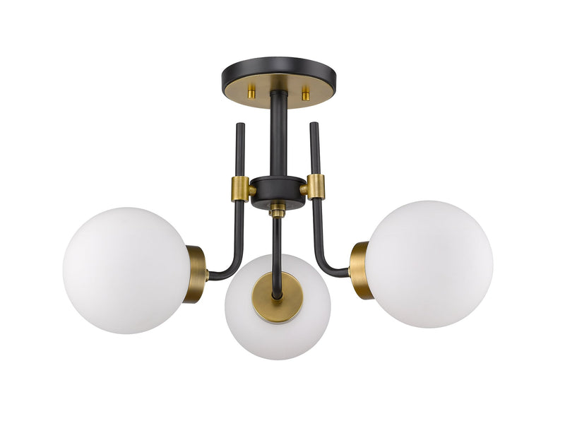 Parsons 3 Light 22" Semi Flush Mount in Matte Black + Olde Brass