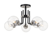 Parsons 5 Light 27" Semi Flush Mount in Matte Black + Brushed Nickel