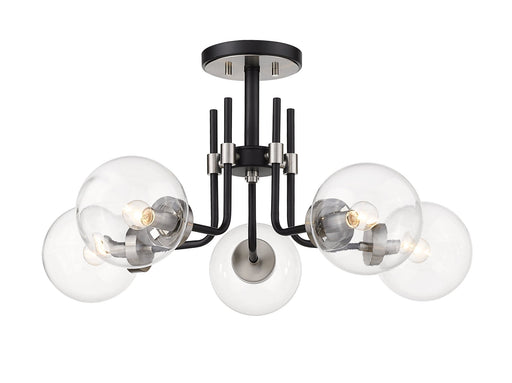 Parsons 5 Light 27" Semi Flush Mount in Matte Black + Brushed Nickel