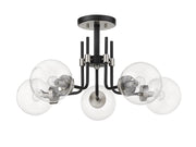 Parsons 5 Light 27" Semi Flush Mount in Matte Black + Brushed Nickel