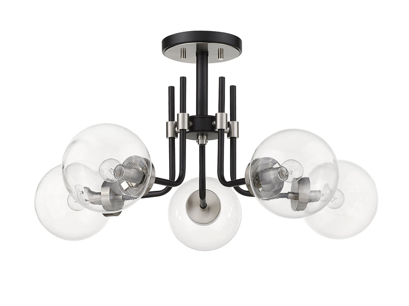 Parsons 5 Light 27" Semi Flush Mount in Matte Black + Brushed Nickel