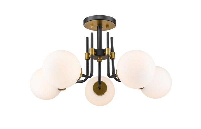Parsons 5 Light 27" Semi Flush Mount in Matte Black + Olde Brass