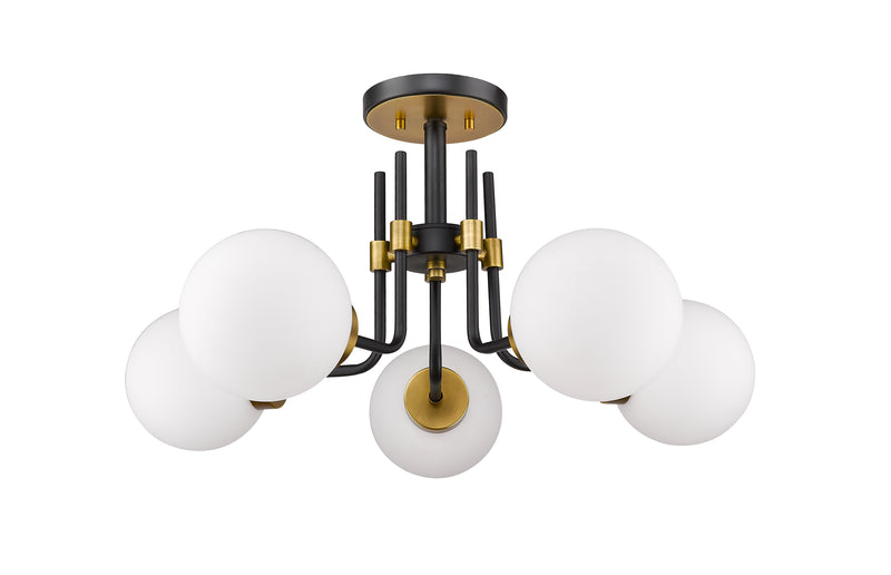 Parsons 5 Light 27" Semi Flush Mount in Matte Black + Olde Brass