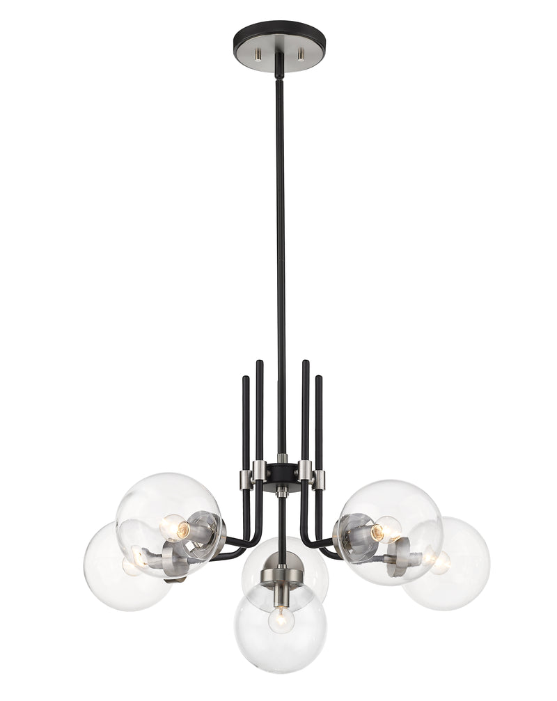 Parsons 6 Light 27" Chandelier in Matte Black + Brushed Nickel