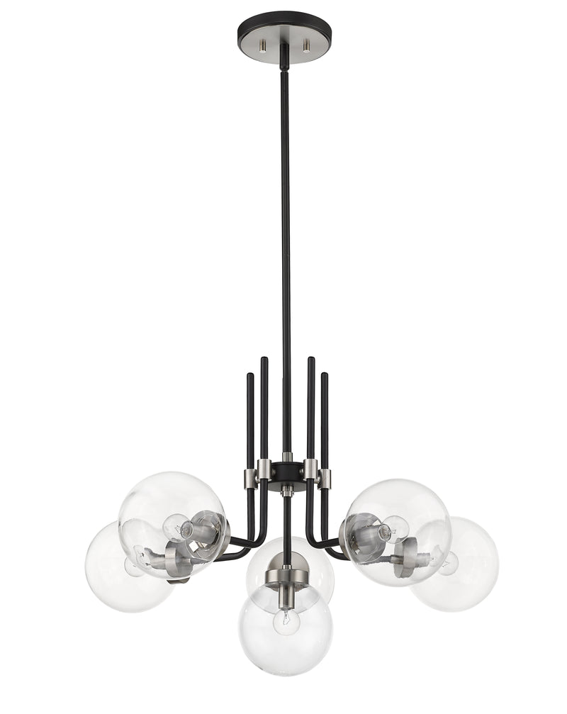 Parsons 6 Light 27" Chandelier in Matte Black + Brushed Nickel