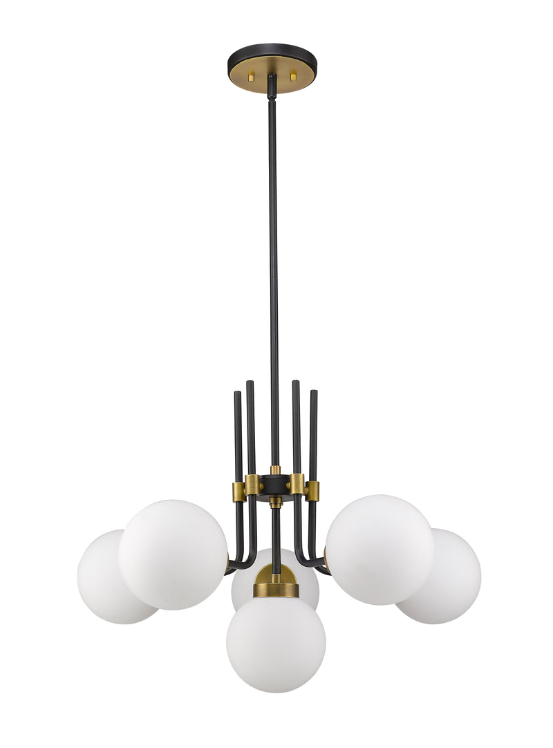 Parsons 6 Light 27" Chandelier in Matte Black + Olde Brass