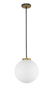 Parsons 1 Light 13.75" Pendant in Matte Black + Olde Brass
