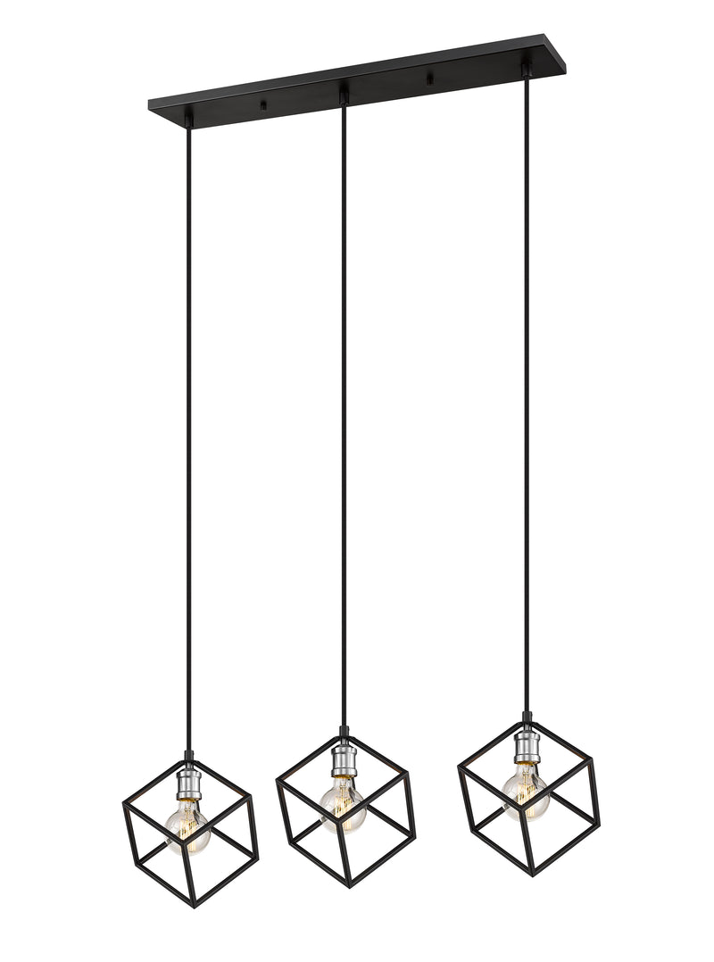 Vertical 3 Light 34" Linear Pendant in Matte Black + Brushed Nickel