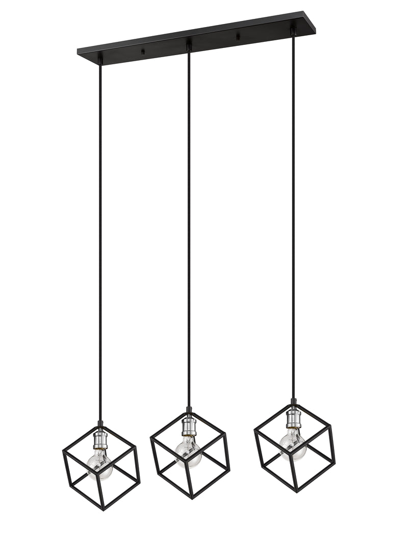 Vertical 3 Light 34" Linear Pendant in Matte Black + Brushed Nickel
