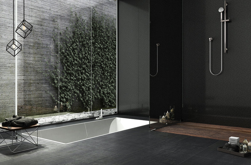 Vertical 1 Light 11.25" Pendant in Matte Black + Brushed Nickel in a room setting