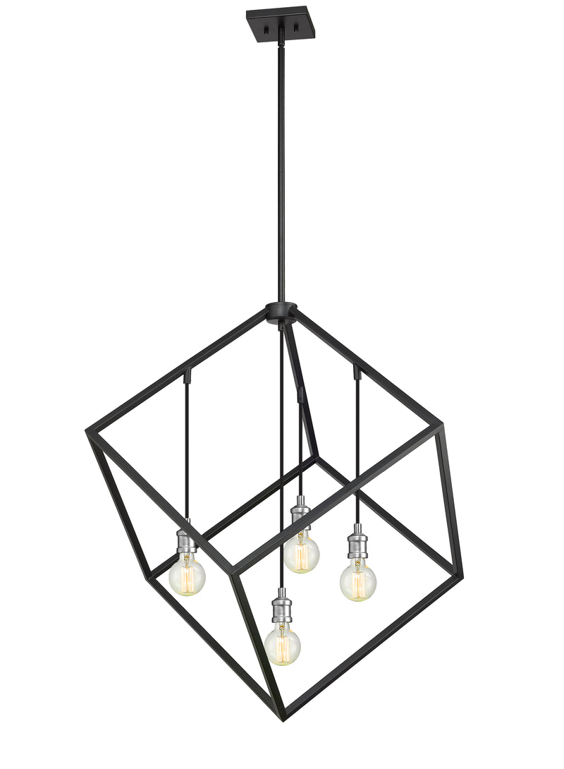 Vertical 4 Light 34" Pendant in Matte Black + Brushed Nickel