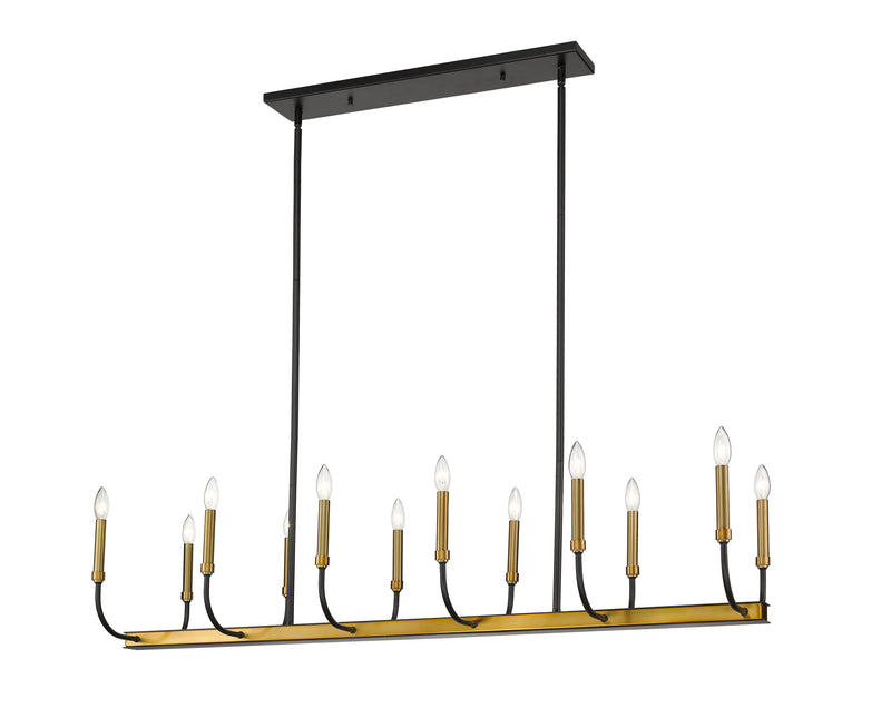 Haylie 12 Light 56" Linear Pendant in Matte Black + Olde Brass