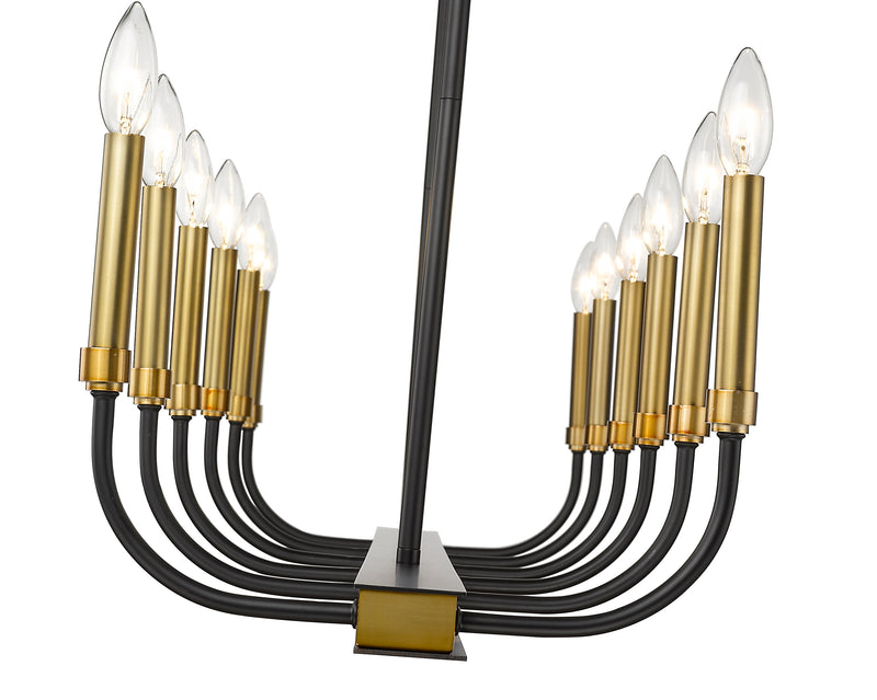 Haylie 12 Light 56" Linear Pendant in Matte Black + Olde Brass