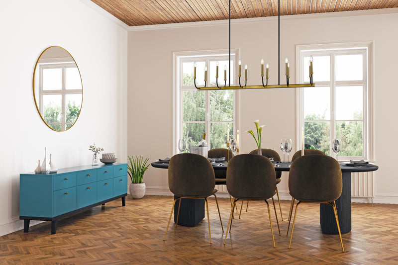 Haylie 12 Light 56" Linear Pendant in Matte Black + Olde Brass