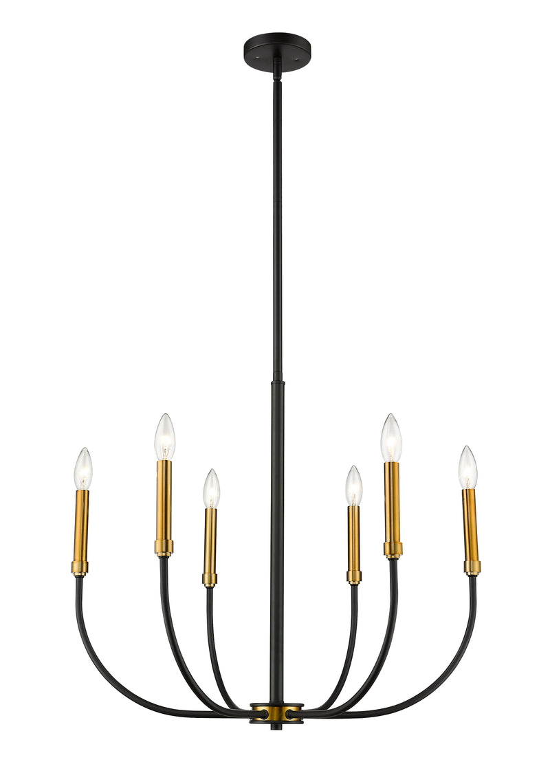 Haylie 6 Light 26" Chandelier in Matte Black + Olde Brass