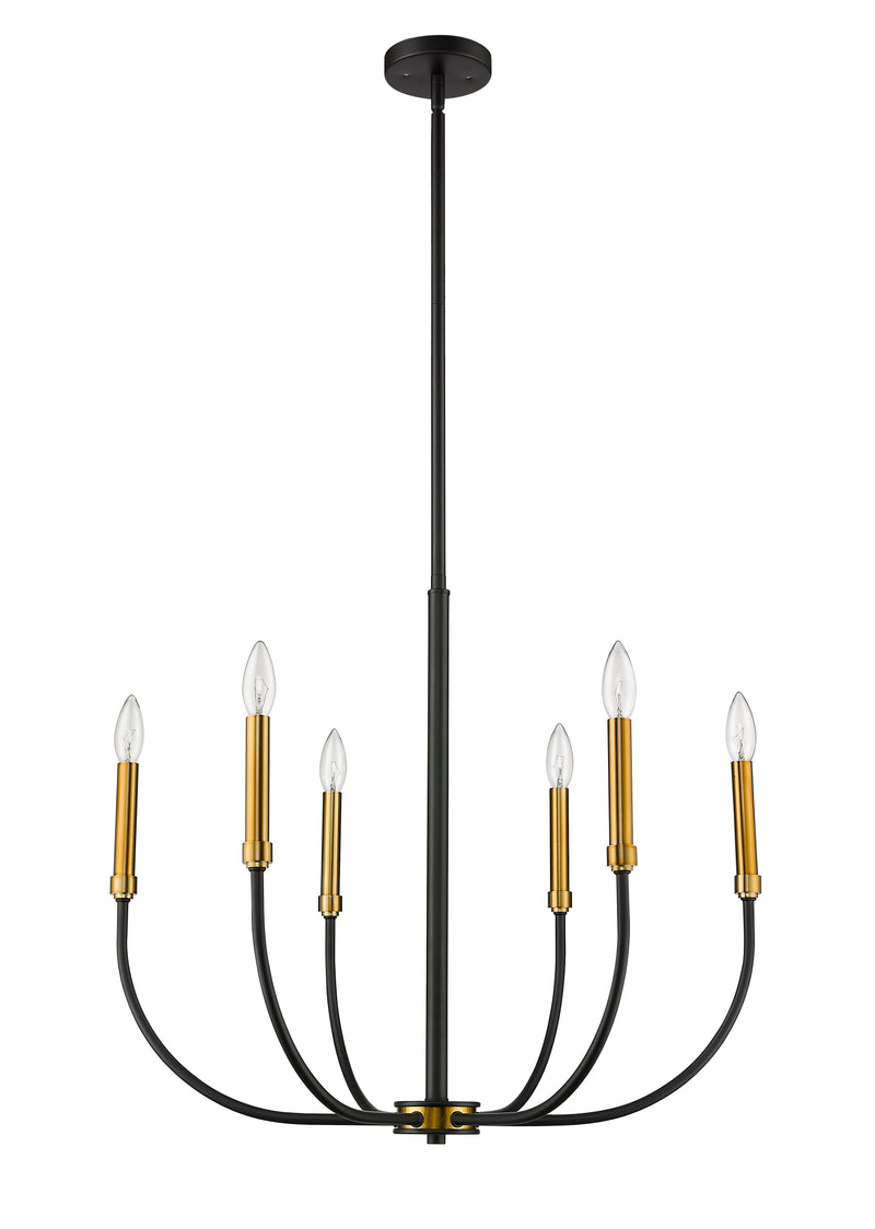 Haylie 6 Light 26" Chandelier in Matte Black + Olde Brass