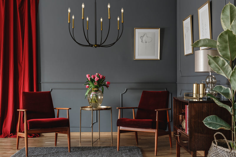 Haylie 8 Light 32.5" Chandelier in Matte Black + Olde Brass