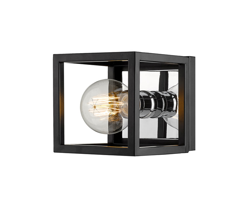 Kube 1 Light 5.75" Wall Sconce in Matte Black + Chrome