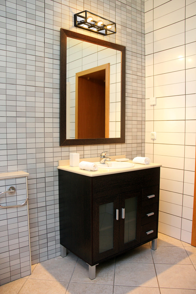 Kube 3 Light 23.5" Vanity in Matte Black + Chrome in a room setting